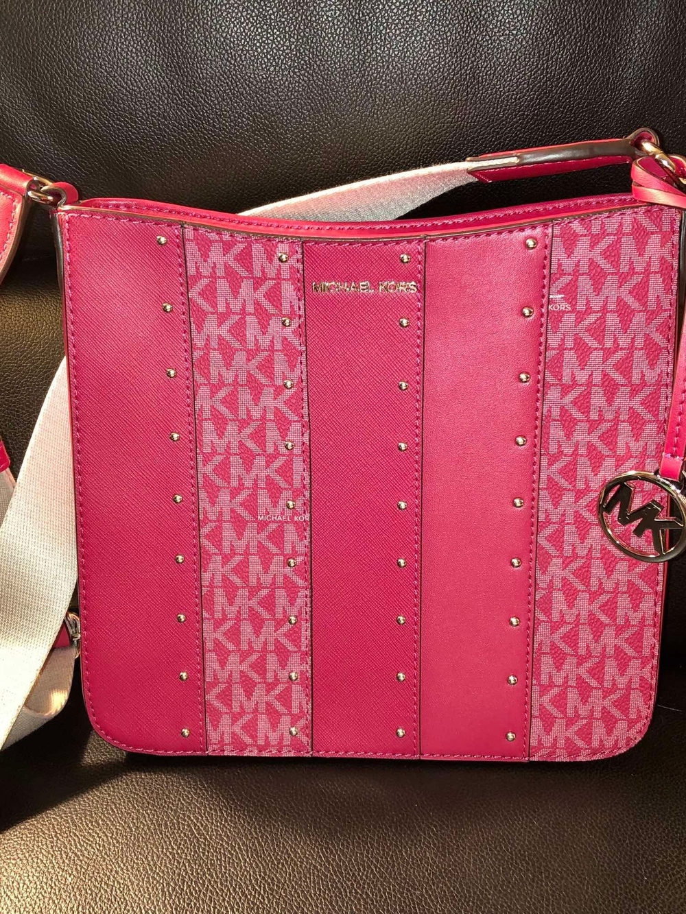 Michael Kors Jet Set Small Studded Patchwork and Signature Logo Crossbody